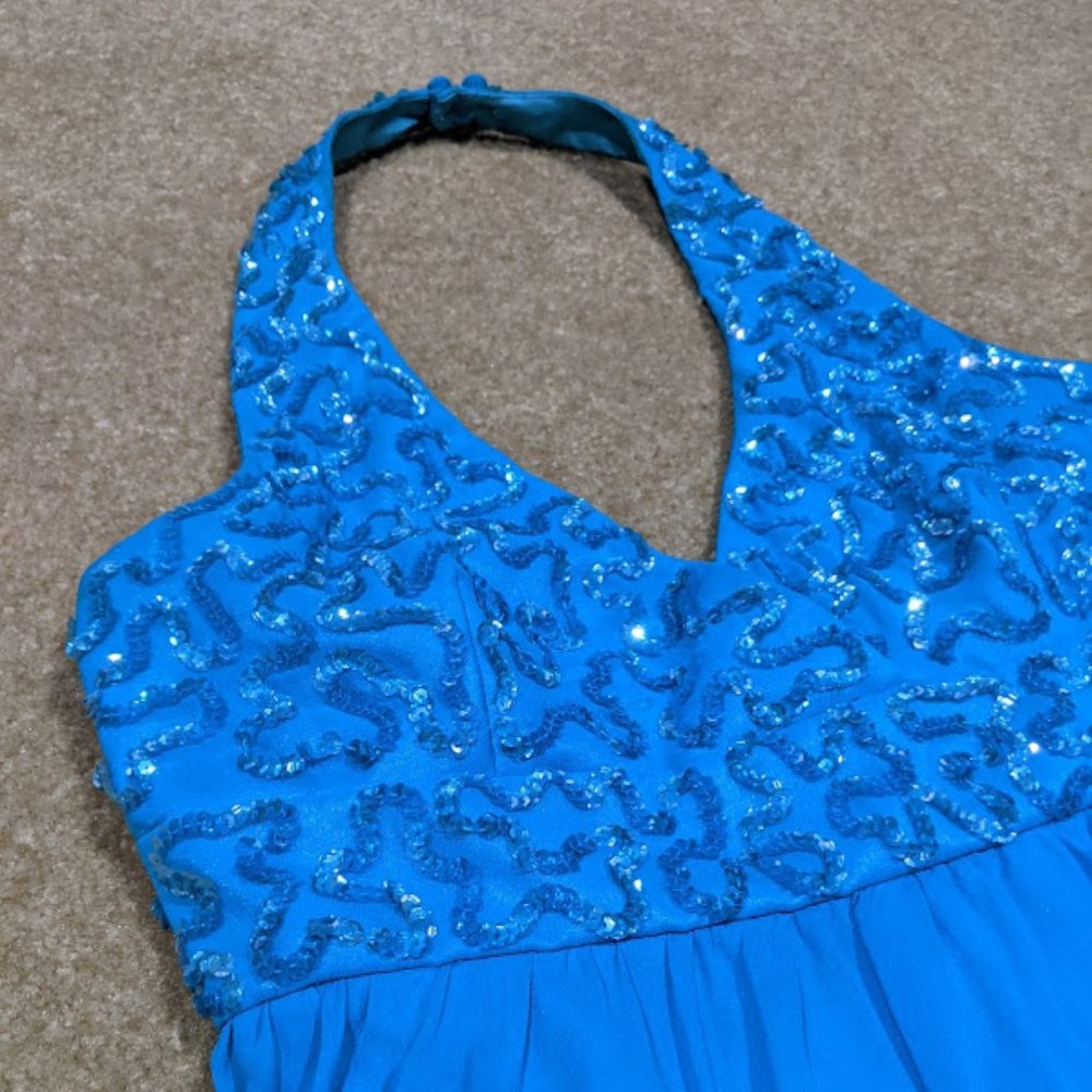 Betsey Johnson Evening Aqua Sequin Halter Dress - Picture 5 of 10